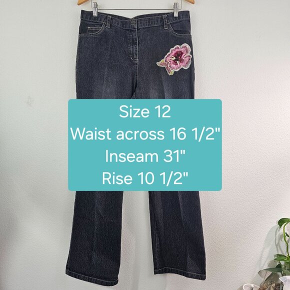R Denim Womens Sz 12 Floral Beaded Embroidered Y2K Straight Leg Jeans Black Wash - Picture 5 of 10